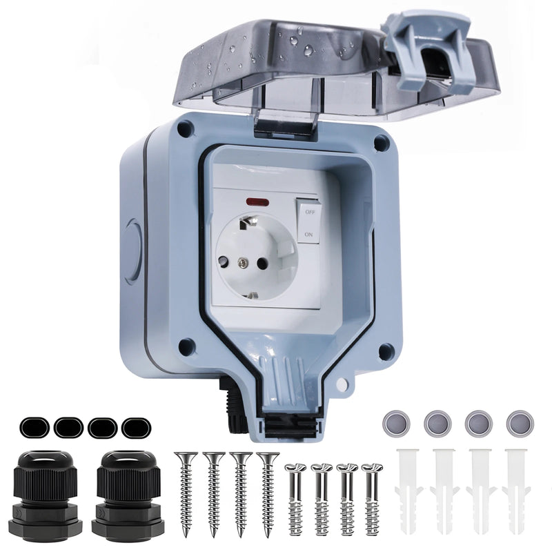 BSEED IP66 Waterproof Electrical Wall Socket Outdoor Switched Power Socket With Dustproof Box Suitable for Outdoor Gardens