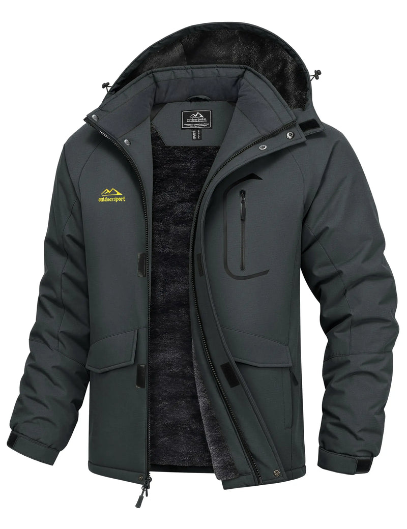 TACVASEN Men's Winter Ski Parka Snow Coat Fleece Lined Waterproof Warm Outdoor Fishing Jacket Windproof Hooded Daily Raincoat