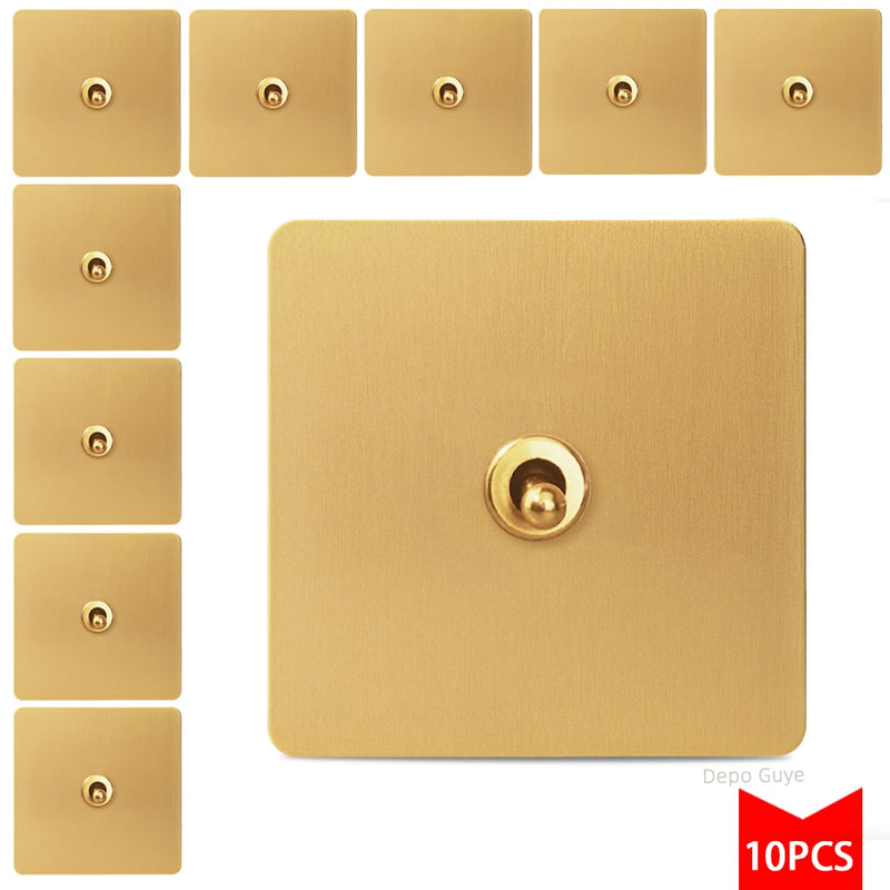 5/10 PCS Gold Wall Light Toggle Switch Vintage Brass Lever Stainless Steel Panel Vintage Brass Lever For Home Improvement