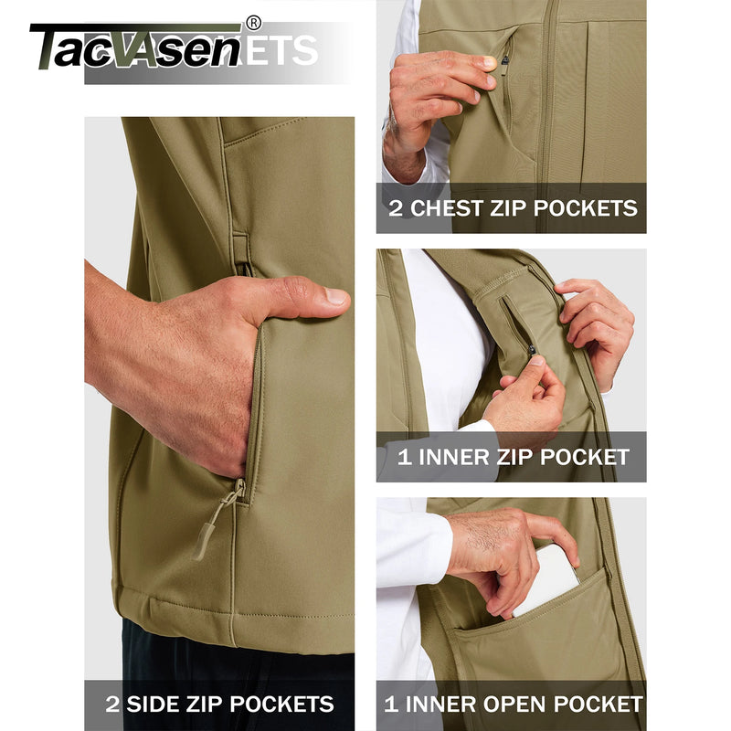 TACVASEN Men's Running Vest Outerwear Lightweight Windproof Fleece Lined Softshell Sleeveless Jacket for Casual Golf Work Hiking