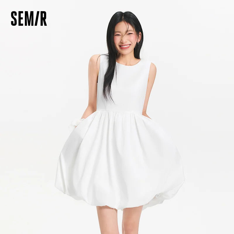 Semir Women Dress Crew 2026 Sleeveless Solid Waist Cinched Urban Casual Everyday Style Soft Comfortable Daily Wear Trendy