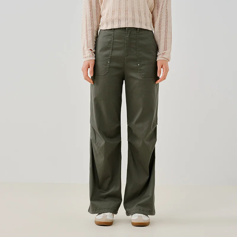 Semir Cargo Pants Women Spring Half Elastic Waist Outdoor Street Style Trendy Wide Leg Casual Versatile Fashion Trousers