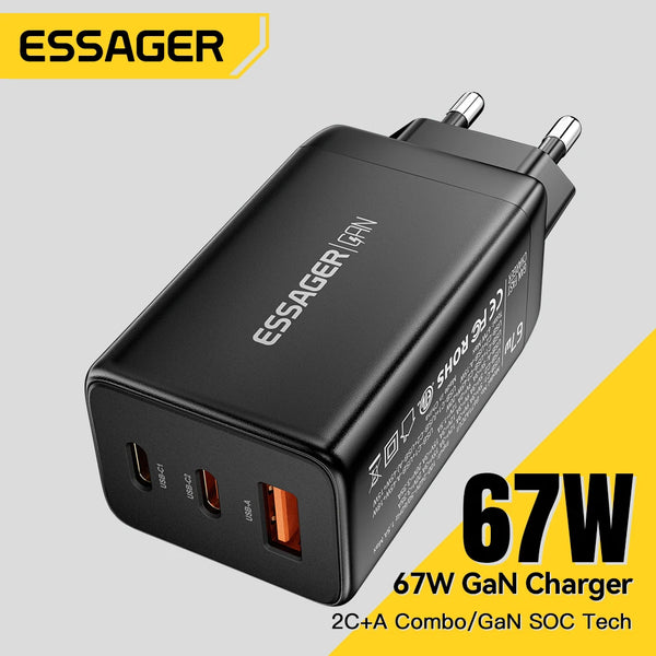 Essager 67W GaN USB Type C Charger PPS 65W Fast Charge For Samsung QC 4.0 PD 3.0 iPhone 17 16 15 Pro Huawei Phone Laptop Chagers