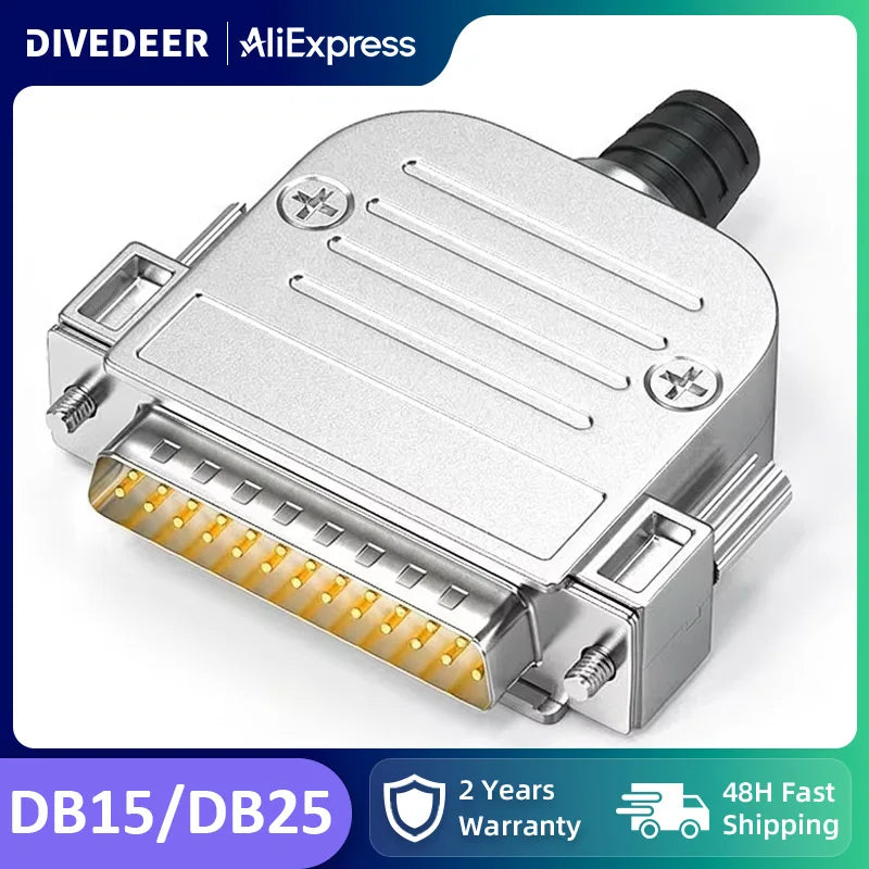 DIVEDEER Industrial Gold-Plated DB15 DB25 Connectors Male Female Parallel Ports with Metal Shells 25-Pin Plugs Industrial Use