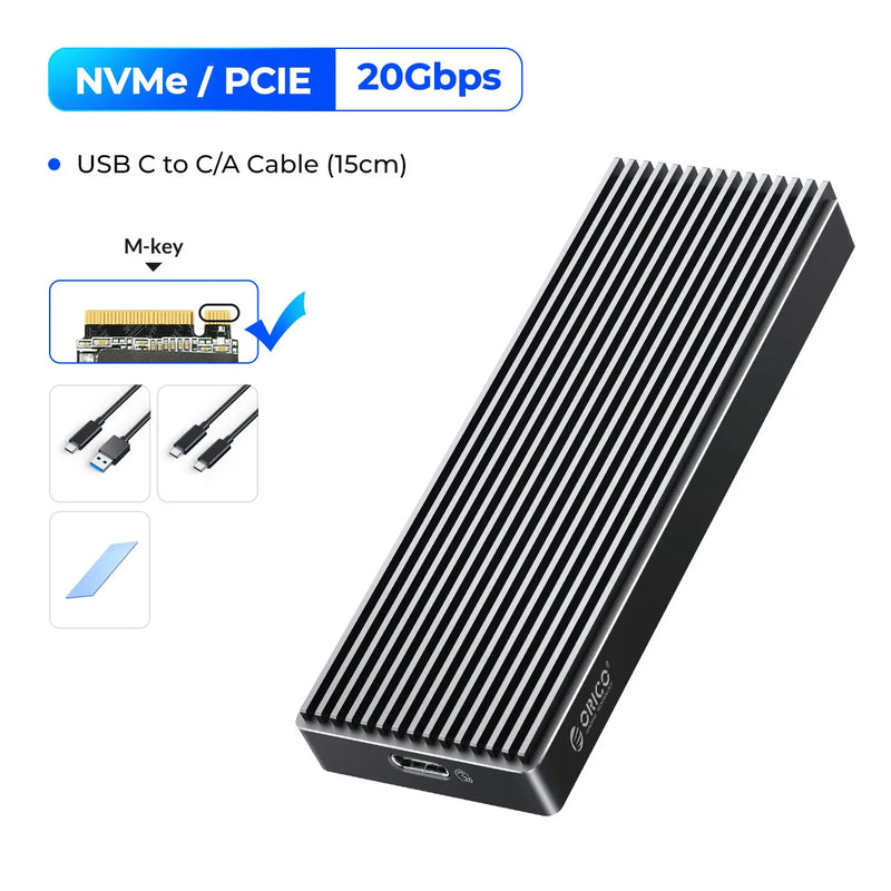 ORICO M.2 SSD NVMe Case USB3.2 Gen2 Type C 10Gbps PCIe SSD Case M.2 NVME SATA Enclosure Disk Box Tool Free SSD Aluminum Case