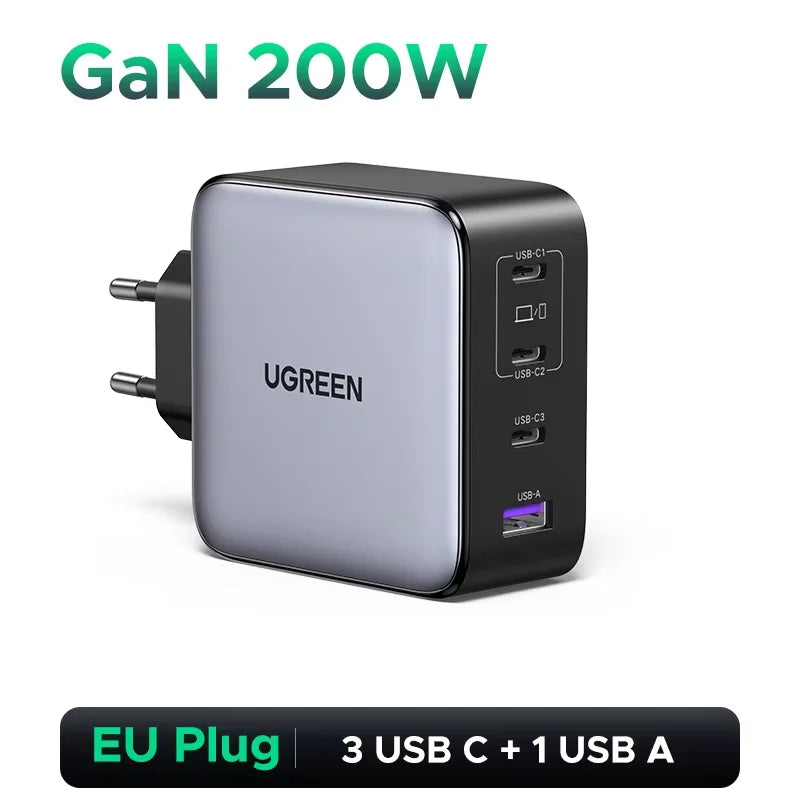 UGREEN 200W Travel GaN Charger PD 3.1 140W QC4.0 3.0 Quick Charge For Macbook Pro Laptops iPhone 18 17 Samsung S26 Xiaomi Tablet