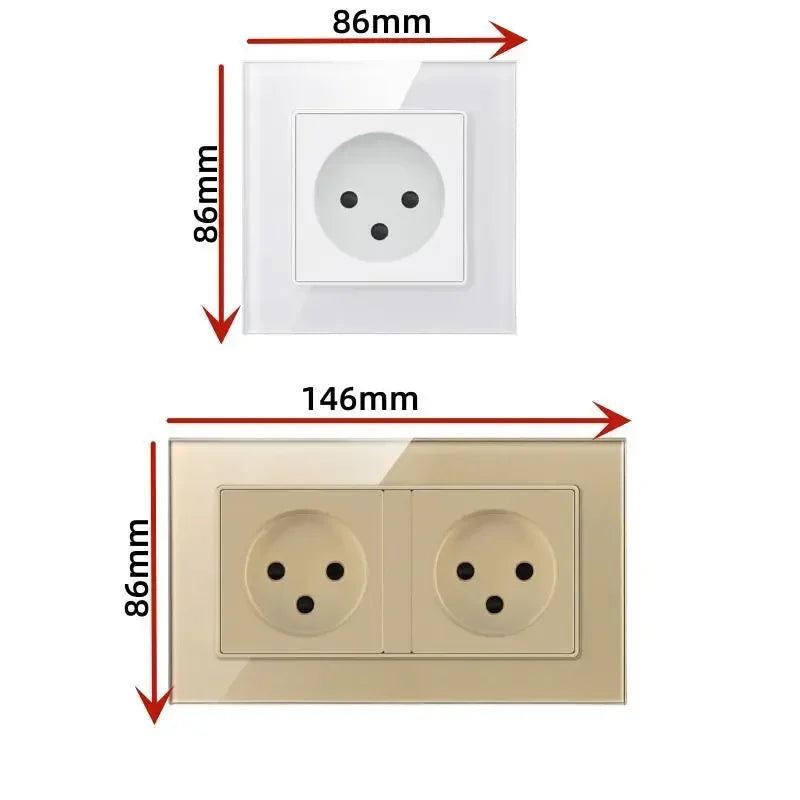 Israel Standard Black Square Tempered Glass 16A Power Wall Socket, 220V IL Plug Adapter Electric Outlet 86mm*86mm