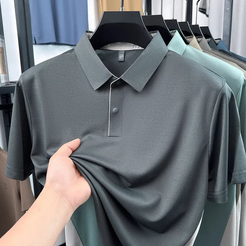 Mens Sporty Color Block Polo Shirt Short Sleeve Active Breathable Casual Top For Gym