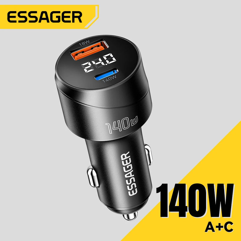 Essager 140W Car Charger PD 3.1 Fast Charging Quick Charge 4.0 For Macbook Pro Laptop USB Type C Car Phone Charger For iPhone 16