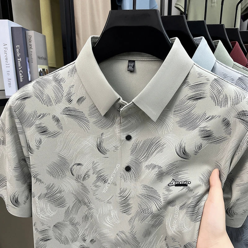 Man Summer Trend New Short-Sleeved Polo Shirt Lapel Button Letter Print High Quality Tops Casual Fashion Breathable MensClothing