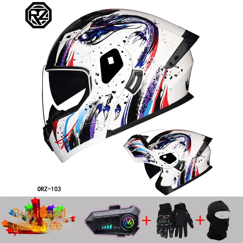 2024 New Motorcycle Professional Racing Flip Up Helmet ABS Material Modular Dual Lens Bluetooth Helmets DOT Certification