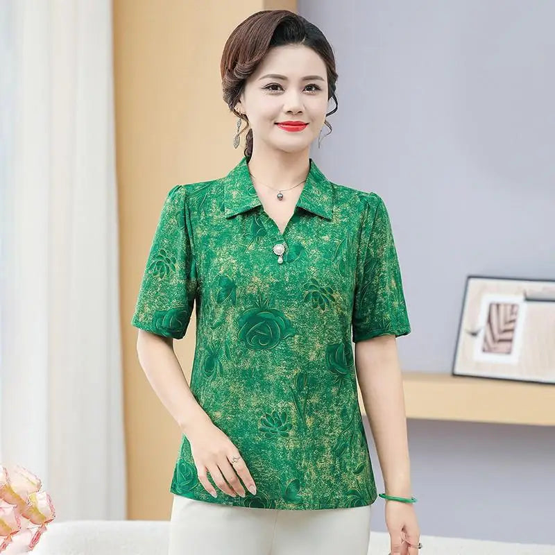អាវយឺតដៃខ្លីកអាវខ្លីរដូវក្តៅថ្មី អាវរលុង កអាវបត់ចុះក្រោម