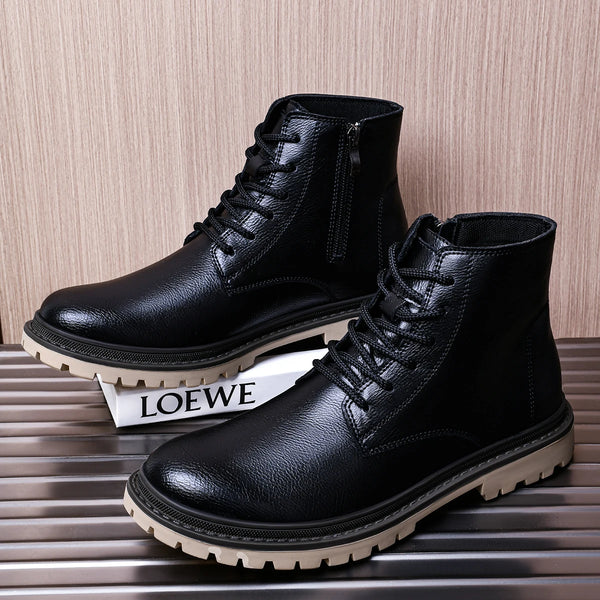 Mens British Style Leather Combat Boots High Top Anti-Skid Lug Sole Big Sizes 48 49 50 Brown Black