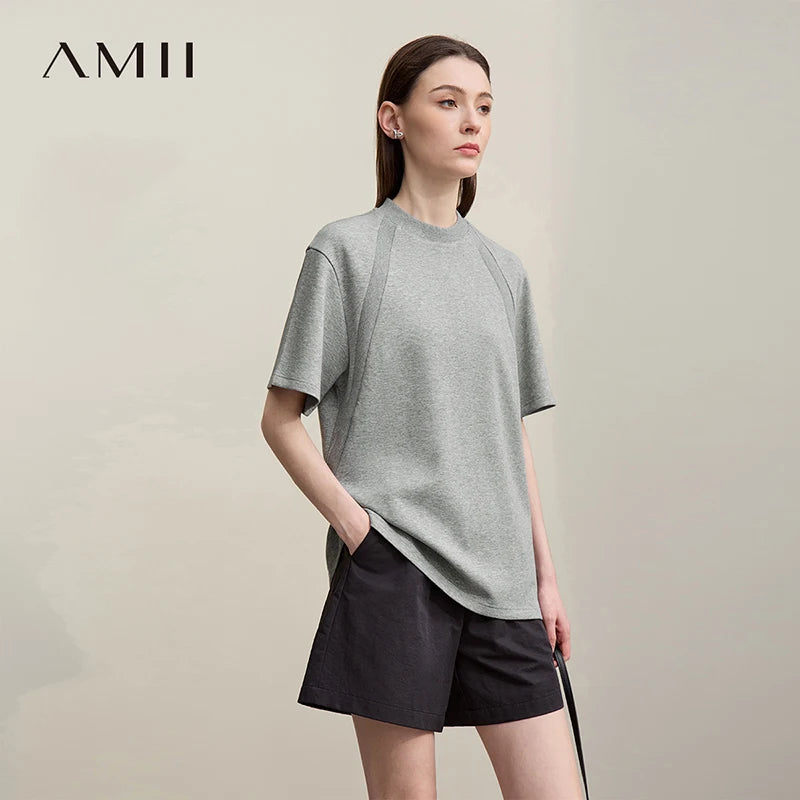 អាវយឺត Amii សម្រាប់នារី រដូវក្តៅ ឆ្នាំ២០២៦ អាវយឺតកប្បាសថ្មី ដៃខ្លី រចនាបែប Basic មានច្រឹប ងាយស្រួលប្រើ 12622162