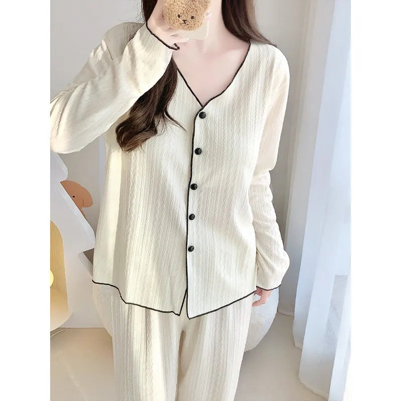 Spring and Autumn Women's Loungewear Chest Pads Home Wear Pajamas for Woman Nightwear Pyjama Set Lounge Wear Pijama Sleepwear