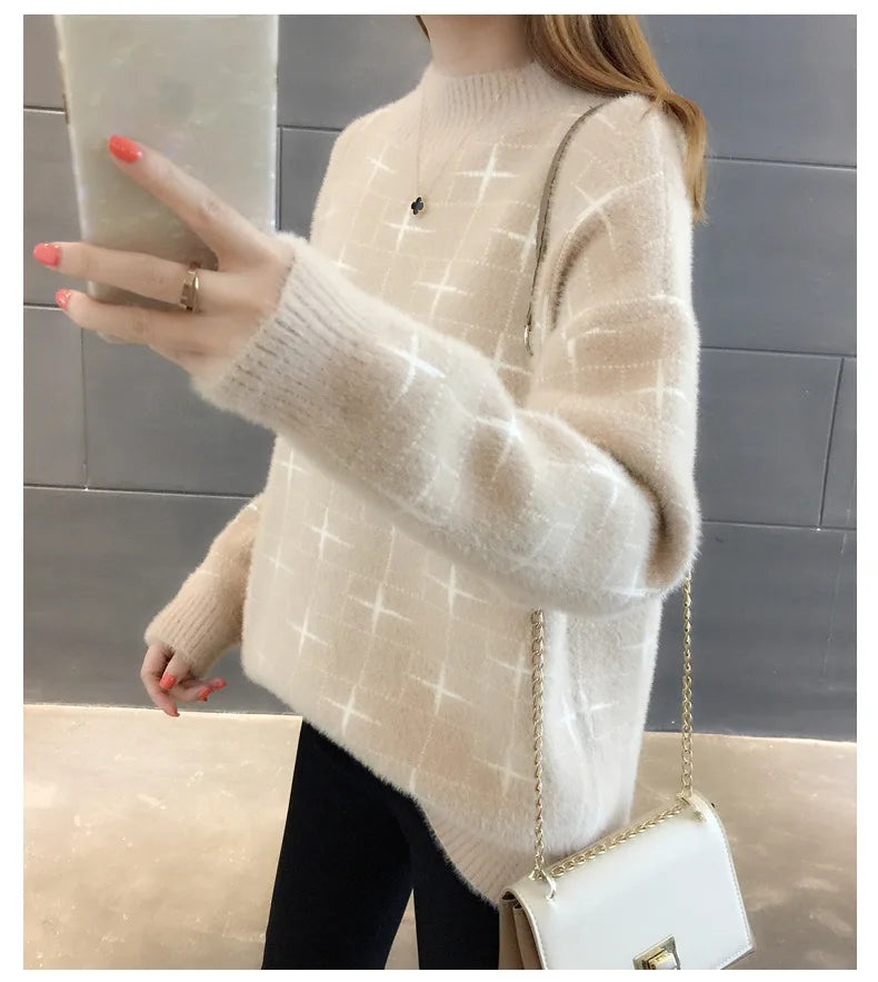អាវយឺតក Turtleneck ដៃវែងបោះពុម្ពរូបតុក្កតាសម្រាប់រដូវរងាសម្រាប់សម្លៀកបំពាក់ស្ត្រី និទាឃរដូវ រដូវស្លឹកឈើជ្រុះ អាវធំ