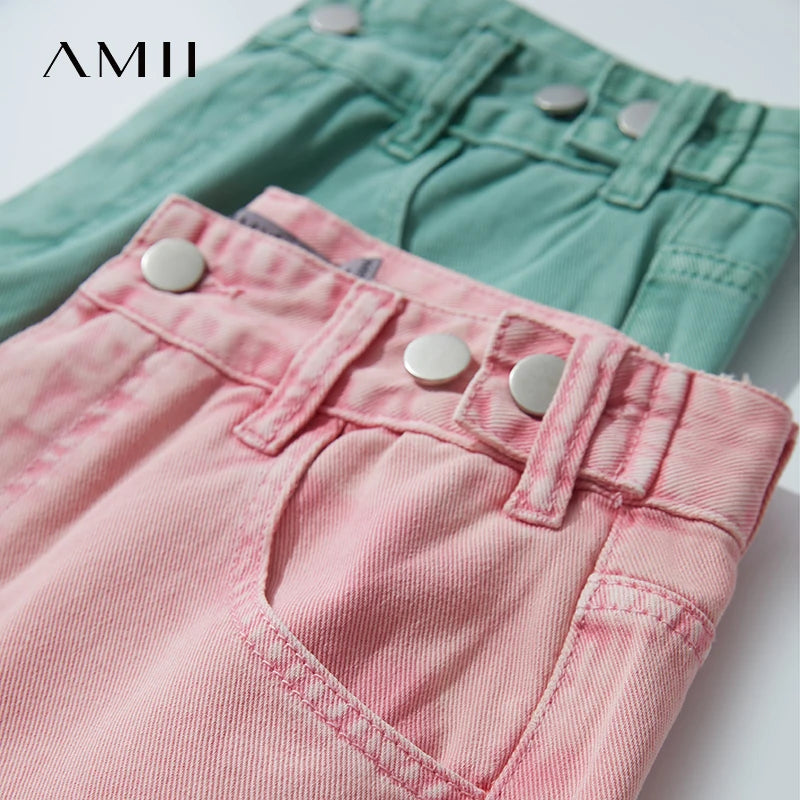 ខោខូវប៊យ AMII Minimalist សម្រាប់នារី រដូវស្លឹកឈើជ្រុះ ឆ្នាំ២០២៥ ខោជើងត្រង់បែប Retro ថ្មី ងាយស្រួលស្លៀក ខោកប្បាសពណ៌សុទ្ធ សម្រាប់ធ្វើដំណើរ 12542026