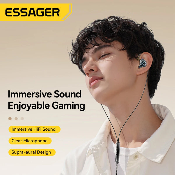 កាសស្តាប់ត្រចៀក Essager USB Type C 3.5mm មានខ្សែសម្រាប់លេងហ្គេម កាសស្តាប់ HiFi បាស ស្តេរ៉េអូ លេងហ្គេម កាសស្តាប់ត្រចៀក កាសកាត់បន្ថយសំឡេងរំខាន