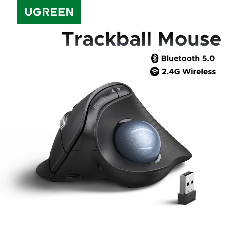 UGREEN Vertical Trackball Mouse Bluetooth Rechargeable 2.4G Wireless 65° Ergonomic Silent Mice for Windows MacOS IPadOS  Android