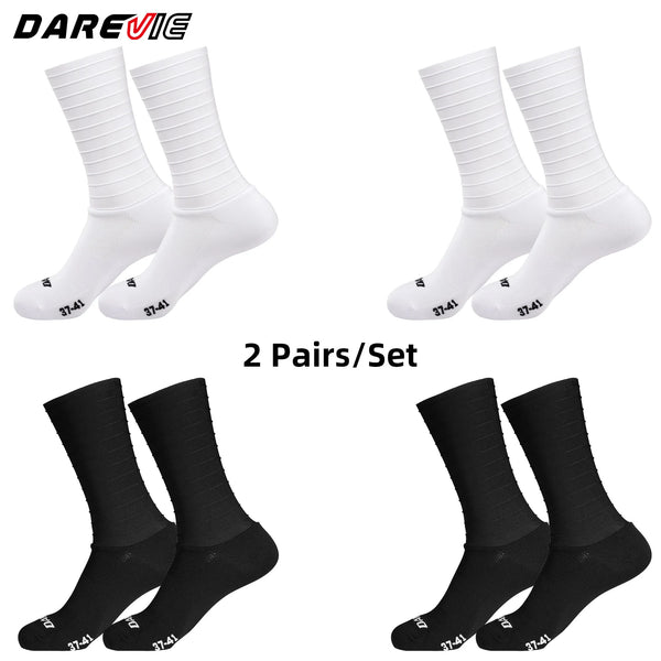 ស្រោមជើងជិះកង់បុរស DAREVIE Aero 2 គូ ល្បឿនលឿន កាត់បន្ថយភាពធន់ ស្រោមជើងកីឡា ប្រឆាំងនឹងការរអិល ប្រសិទ្ធភាពខ្ពស់ ស្រោមជើងស្ងួតរហ័ស សម្រាប់ស្ត្រី