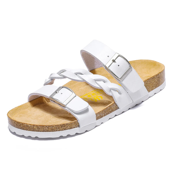 Double Buckle Cork Sandals Men Women Arch Support Flat Cork Footbed Slides Non Slip Summer Beach Casual Slippers Big Size 49 50