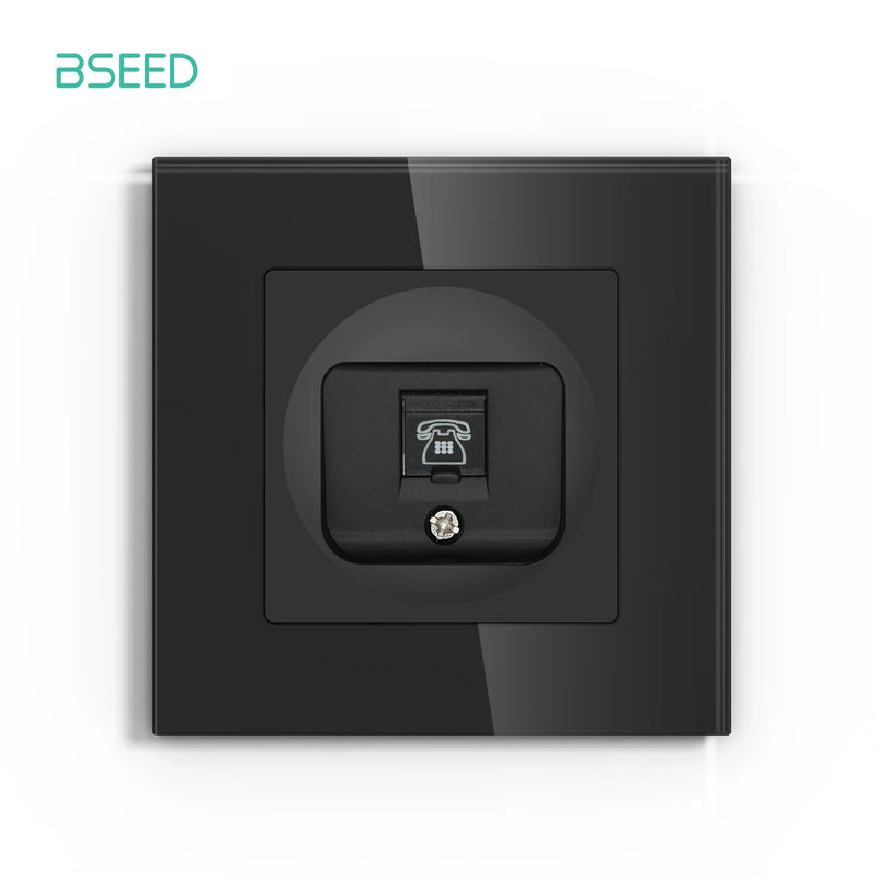 BSEED EU Standard Internet Socket CAT6 Type RJ45 Wall Socket Glass Panel Network Socket For Computer