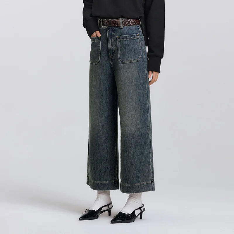 Semir Stretch Jeans Women 2026 Spring High Elastic Wide Leg Slim Fit Cropped Length Casual Fashion Versatile Trousers