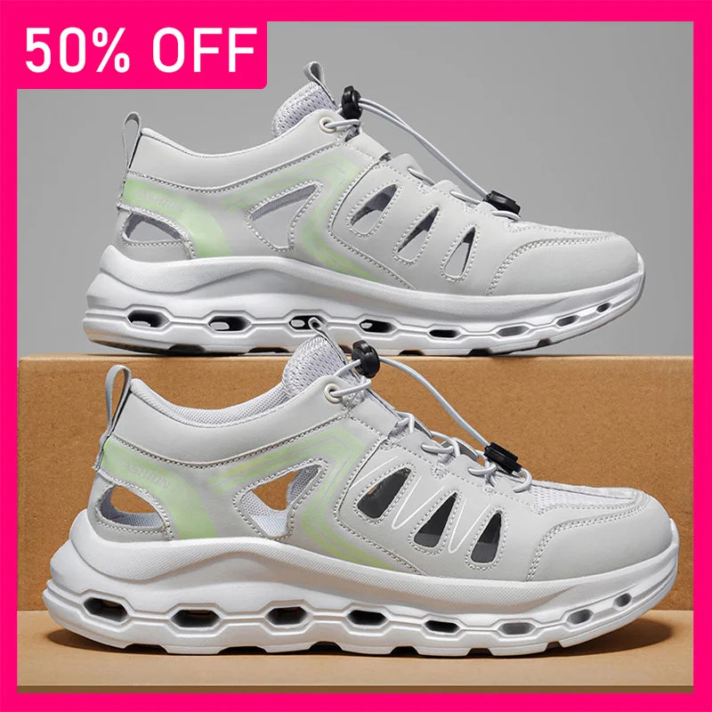 Unisex Sports Shoes Summer Soft Sole Rebound Cushioning Anti Slip Trendy Hollowed Out Mesh Wide Last Outdoor Running Shoes