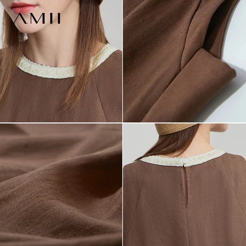 AMII Holiday Summer Vest Women 2026 Round Neck Solid Stitching Textured Ribbon Loose Vests Female Fashion Office Lady 12552045