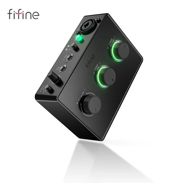 FIFINE Sound Mixer for Condenser Microphone with Gain Knob, Audio Interface with 48V Phantom Power for XLR Mic Podcast-Ampli1