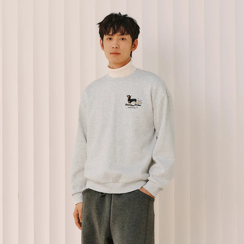 Semir Men Fleece Sweatshirt Fleece Lined Loose Fit Crew Neck Vintage Style Graphic Print 2026 New Winter Daily Wear