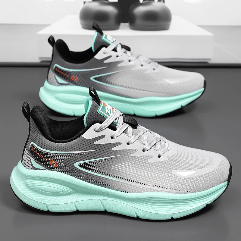 Mens Running Shoes 2025 New Mesh Breathable Comfortable Sports Shoes Trendy Casual Flat Lace-up Sneakers for Men