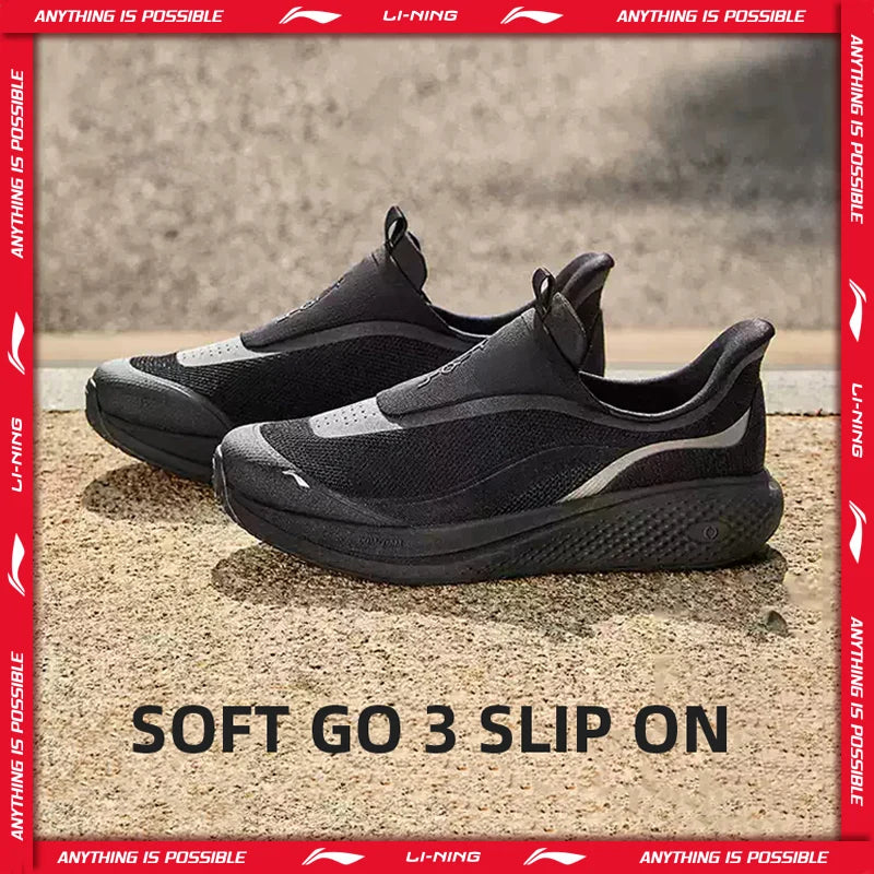 ស្បែកជើងបុរស Li-Ning SOFT GO 3 SLIP ON របៀបរស់នៅ COMFOAM មានខ្យល់ចេញចូល ធន់នឹងការពាក់ ស្បែកជើងដើរ LiNing ធម្មតា AGLW009