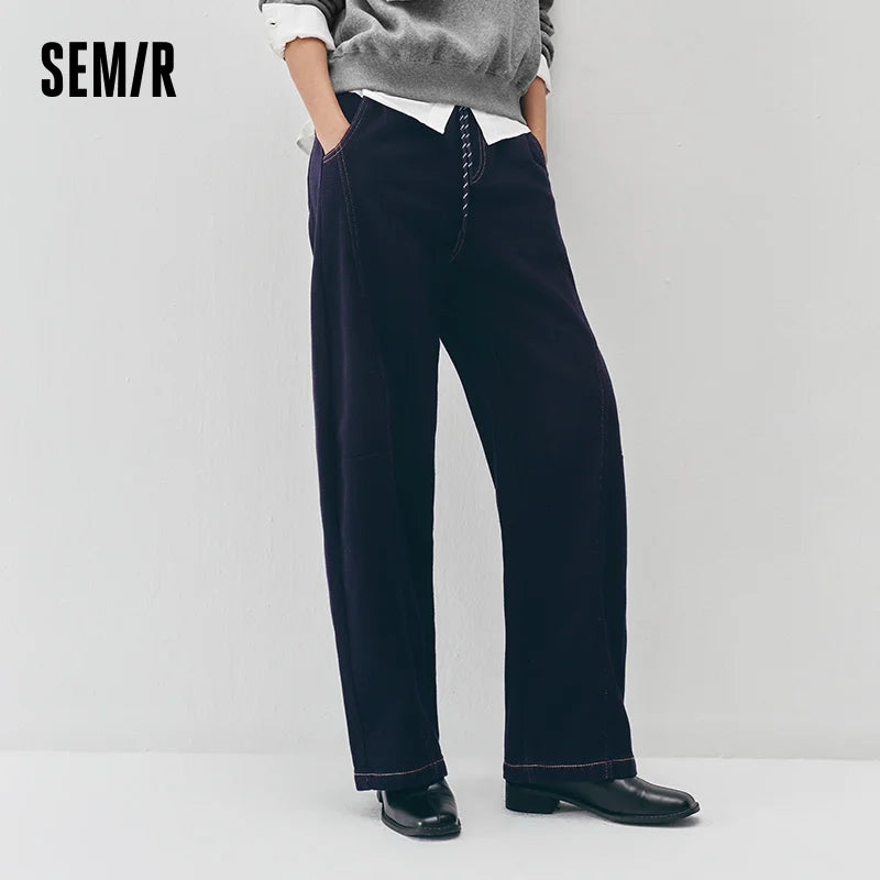 Semir Women Jeans Loose Fit Barrel Leg Full Length Soft Touch 2026 Winter Comfort Fit Denim Fabric Everyday Style