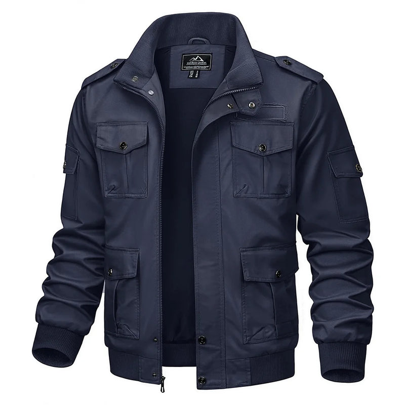 TACVASEN Retro Cargo Jacket Mens Full Zip Stand Collar Casual Cotton Jackets Spring Autumn Lightweight Working Jacket Outwear