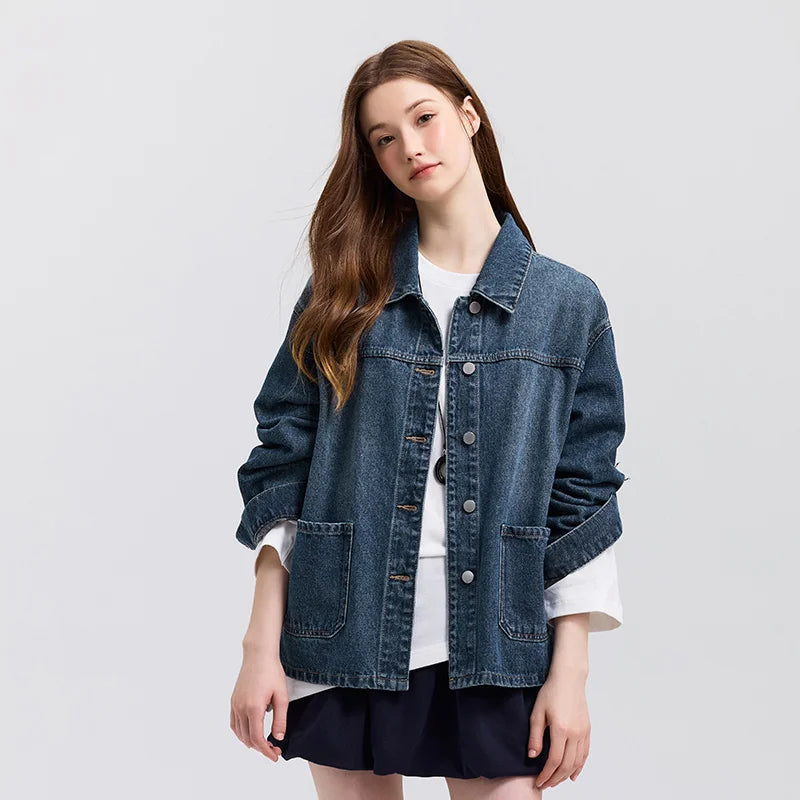 Semir Demin Jacket For Women 2026 Spring Denim Loose Lapel Casual Coat Fashion Comfortable Daily Outerwear