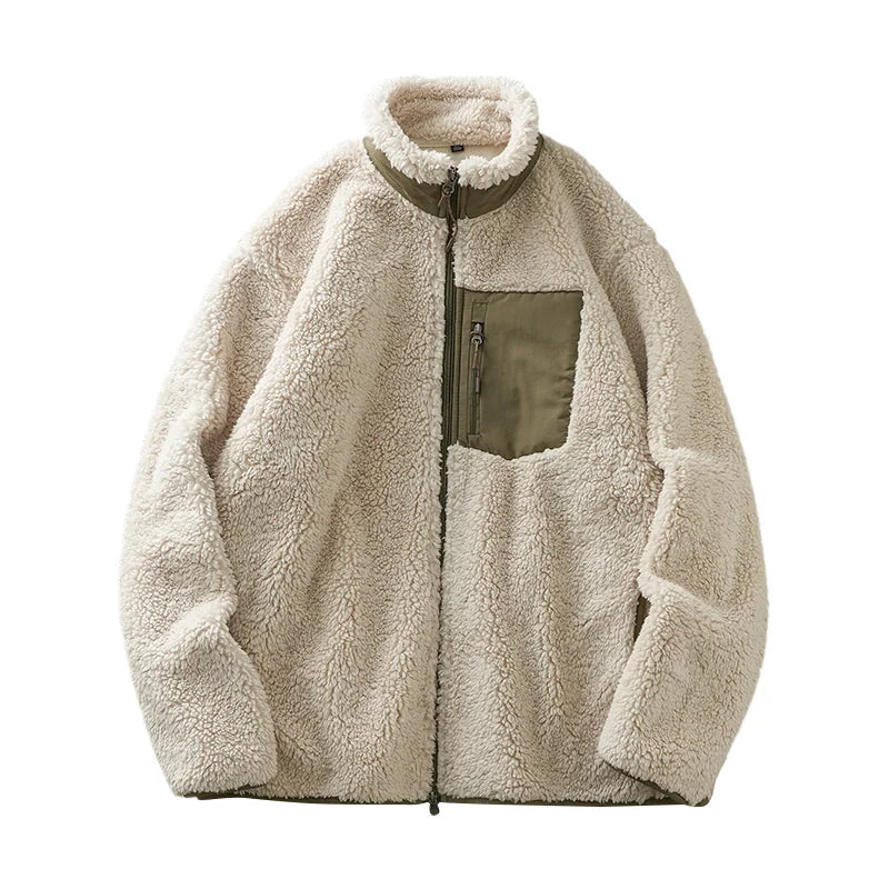 DUKEEN Men's Fleece Jacket 2025 Autumn and Winter Vintage Casual Stand Neck Thick Warm Zipper Outerwear Men's Coats