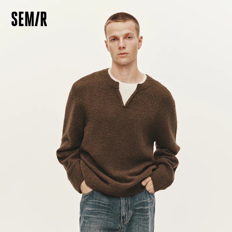 Semir Knitted Sweater Men Winter Fake Two-Piece V-Neck Wool Blend 2025 New Color Block Fashion Inner Wear Sweater Men'S Clothing