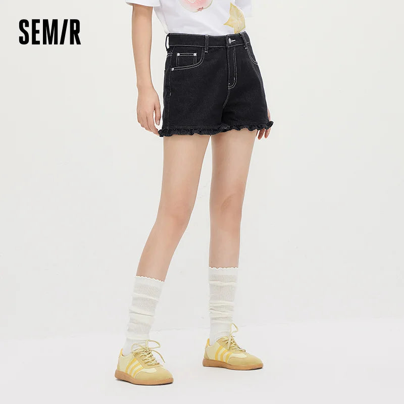Semir Women Pants Denim Ruffle Trim Shorts Cool Stylish Minimalist Versatile A Line 2026 Summer Casual Top