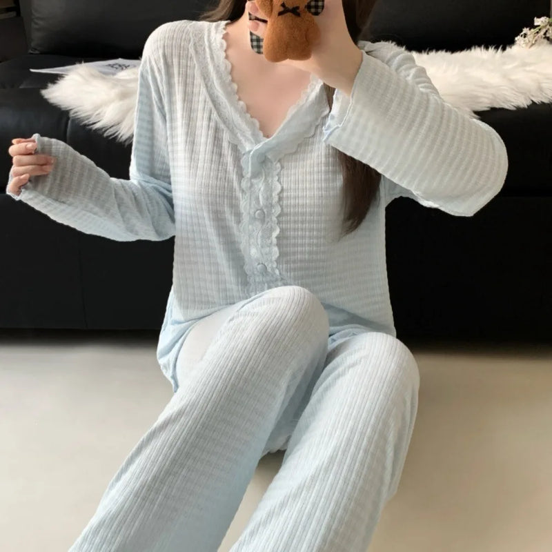 Women's Pajamas Nightwear 2 Piece Nighty Spring Autumn Long Sleeve Sleepwear for Sleeping Sets Ladies Pijamas Home Wear Pyjamas