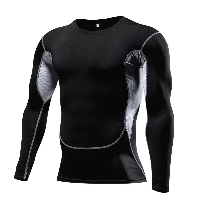Men's Long Sleeve Compression T‑Shirt Quick Dry Moisture Wicking Fitness Tight Sport Top for Gym Running Jogging Training Sports