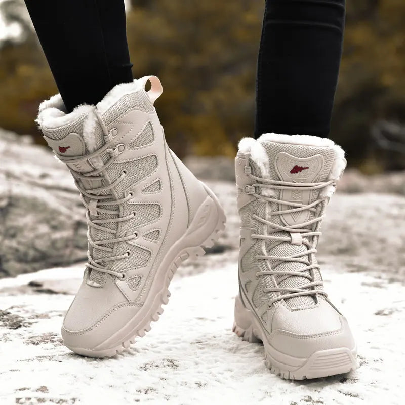 Men Women's High-Top Cotton Boots Winter Warm Plush Casual Snow Hiking Boots Outdoor Forest Protection Tactical Training Boots