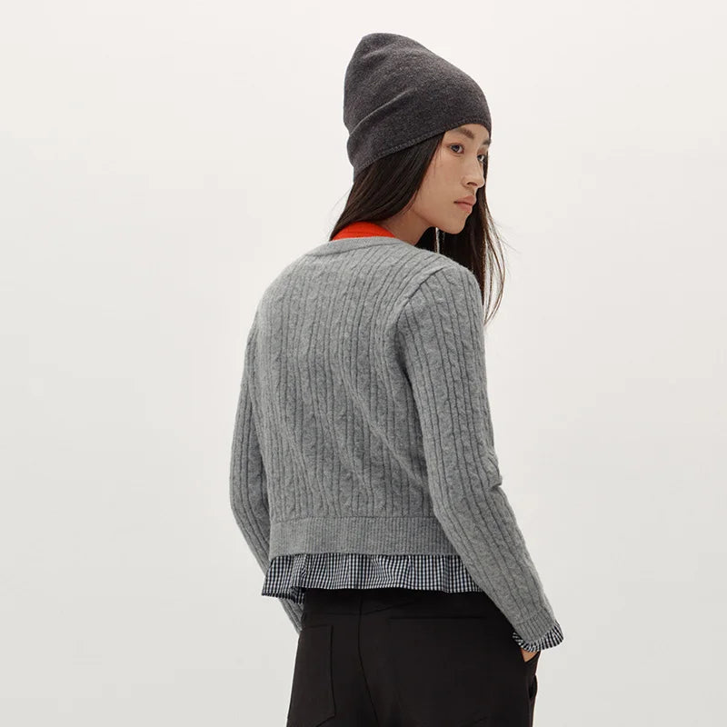 Semir Women Cardigan Cropped Knit Mock Two Piece Cable Plaid Vintage Winter Fashion Sweater Layered Style Outfit 2026