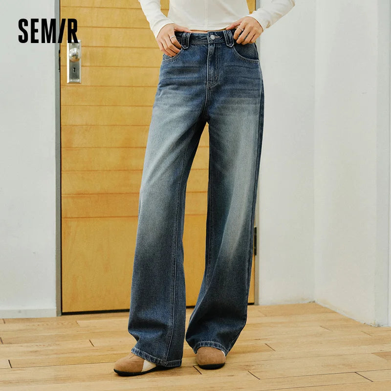 Semir Retro Jeans Women 2026 Spring Lyocell Blend Wide Leg Floor Length Hip Covering Leg Lengthening Trendy Trousers