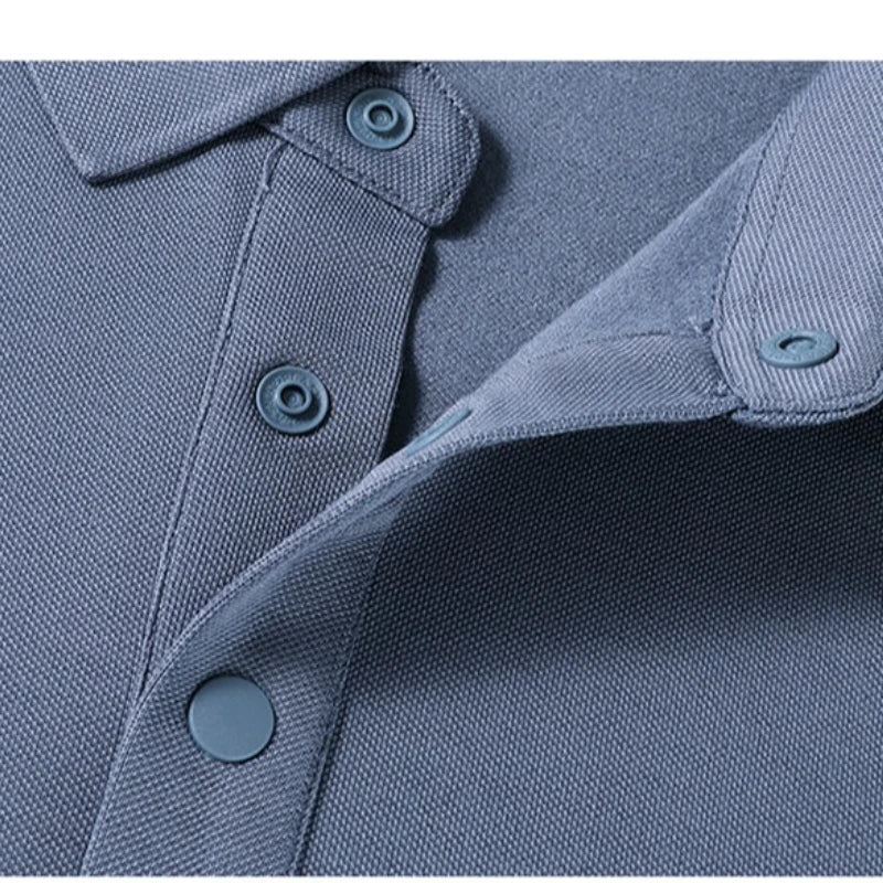 Men's Wool Blend Long Sleeve Polo - Light Blue (White/Black/Olive Green) Wool & Mulberry Silk Breathable Comfort Fit