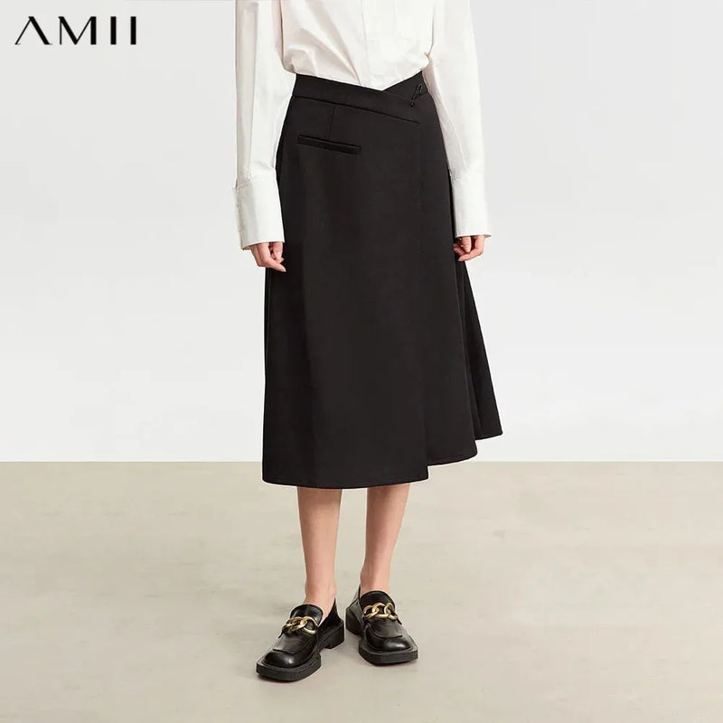 AMII សំពត់នារី Minimalist 2026 រដូវស្លឹកឈើជ្រុះ រចនាថ្មីសម្រាប់នារីការិយាល័យ រាងអក្សរ A រលុង មានហោប៉ៅ សំពត់មីឌីរឹង 12343138