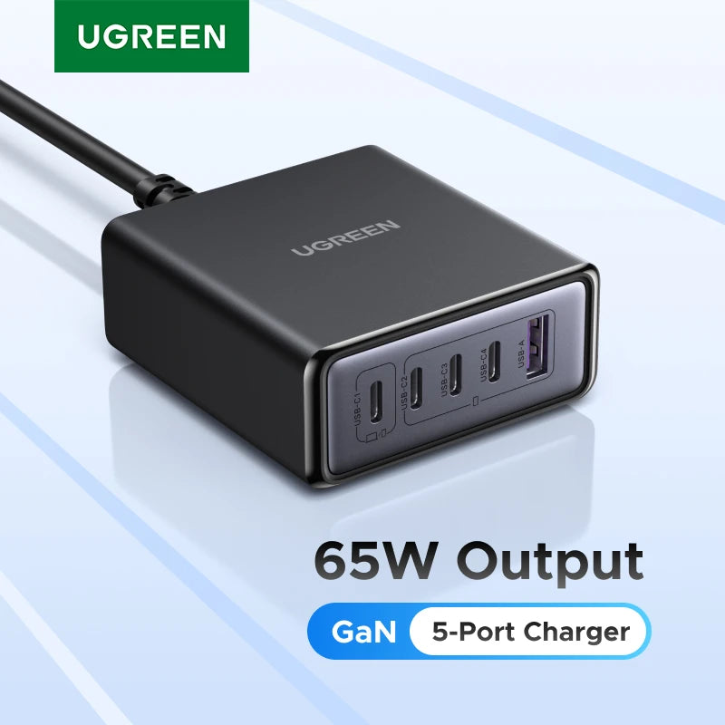 UGREEN 65W 100W GaN Charger PPS QC4.0 PD3.0 For iPhone17 16 15 Pro Xiaomi Samsung Tablet Macbook Air iPad 5 IN 1 Desktop Charger