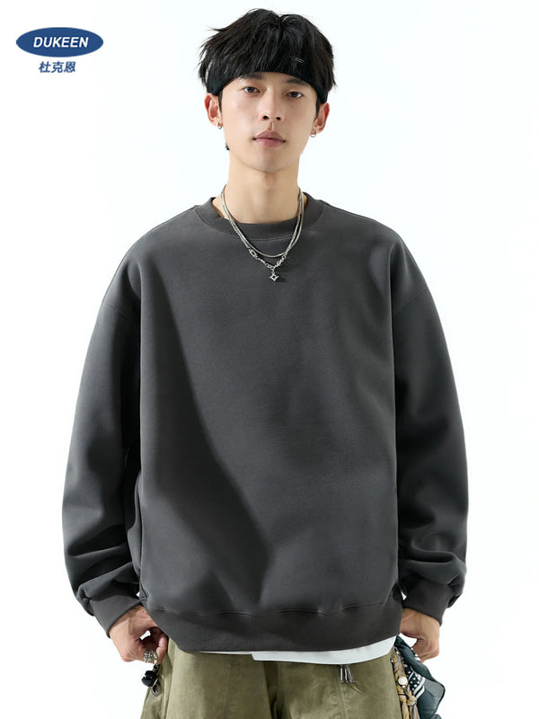 DUKEEN 450G Heavyweight Men's Sweatshirts Autumn and Winter New Solid Color Fashion Basic Pullovers 7 Color