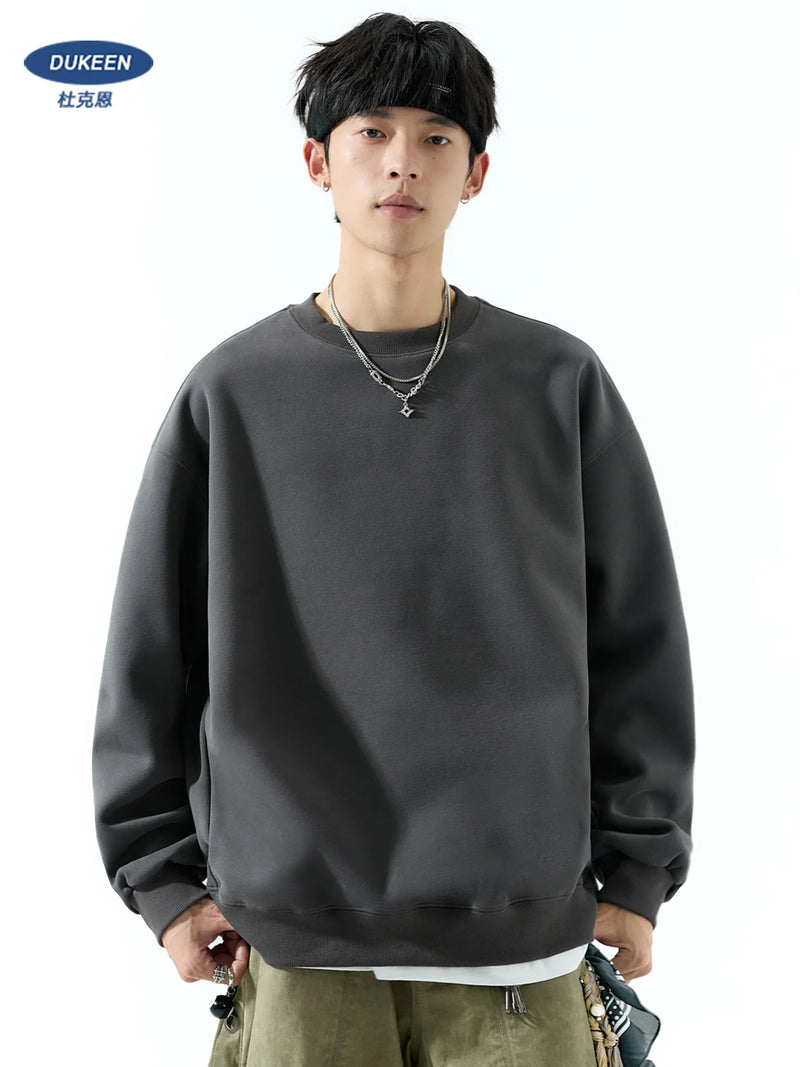 DUKEEN 450G Heavyweight Men's Sweatshirts Autumn and Winter New Solid Color Fashion Basic Pullovers 7 Color