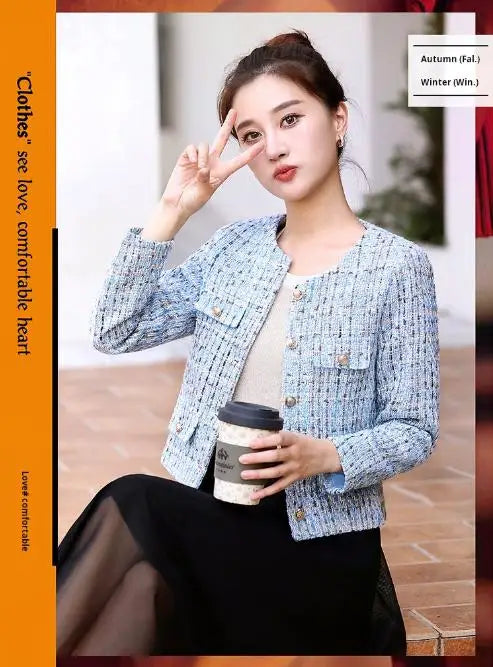 អាវធំ Tweed ផ្អែមបែបកូរ៉េថ្មីសម្រាប់នារី ម៉ូដសាមញ្ញ ដៃវែង ស្លីម ស្រស់ស្អាត បែបនារី ក O បែបបើកចំហរ ស្លៀកក្រៅ